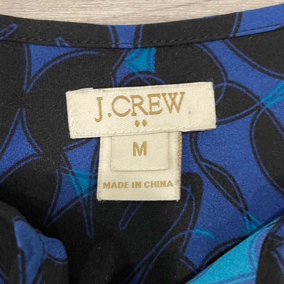 J. CREW Lightweight Blouse Size Medium Blue Black Floral Tie-Up Keyhole Neckline - Picture 3 of 11